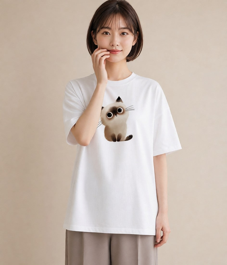 プリントTシャツ レディース 白猫 猫 ねこ イラスト お洒落 女性向けギフト 散歩 白T