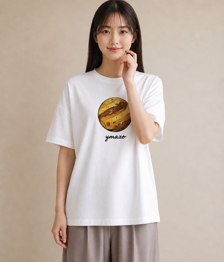 半袖Tシャツ レディース 土星 星空 宇宙 イラスト 可愛い 海 カフェ巡り 白T