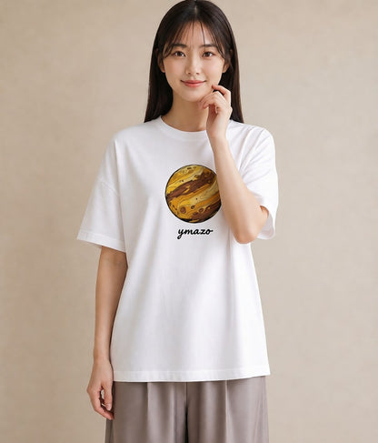 半袖Tシャツ レディース 土星 星空 宇宙 イラスト 可愛い 海 カフェ巡り 白T