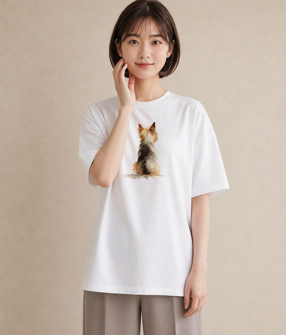 グラフィックTシャツ レディース ヨークシャーテリア 犬 いぬ イラスト 上品 通勤 在宅 白T