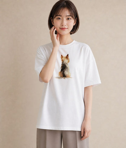 グラフィックTシャツ レディース ヨークシャーテリア 犬 いぬ イラスト 上品 通勤 在宅 白T