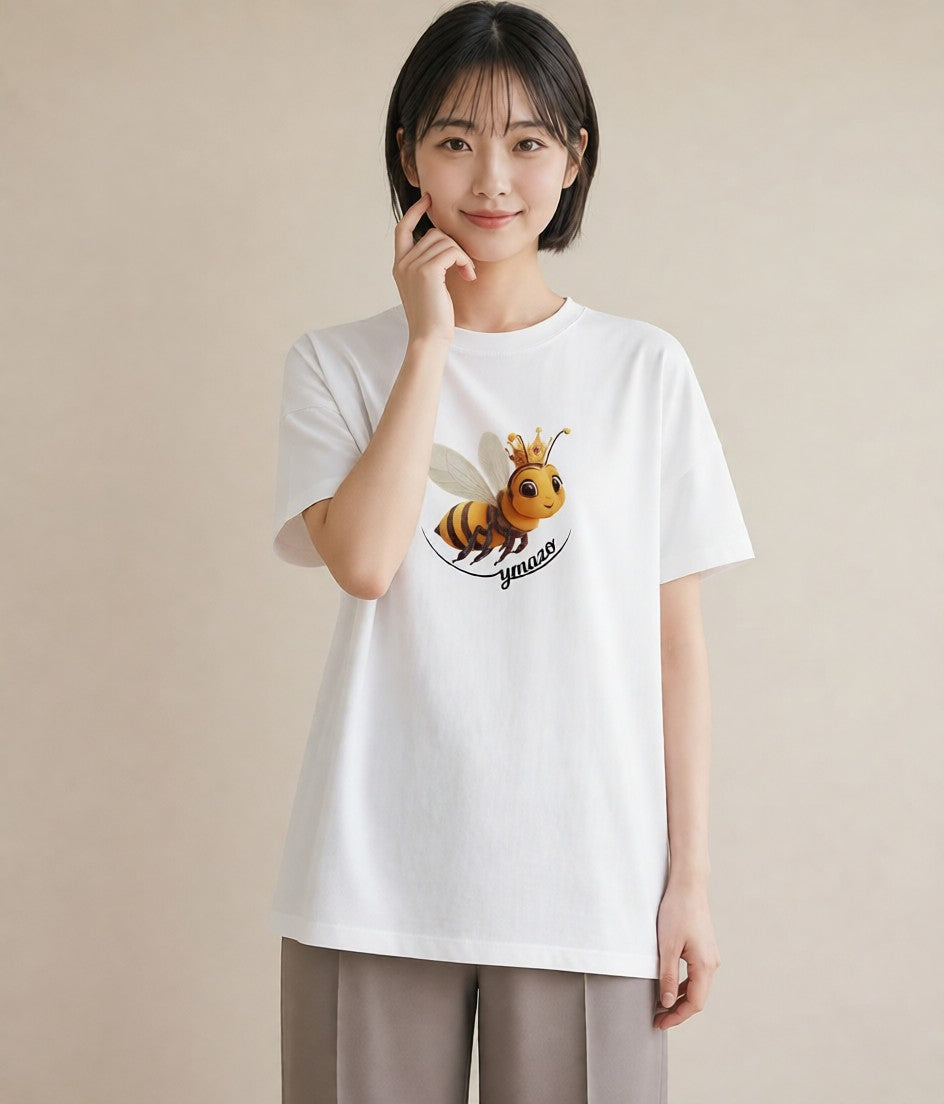 グラフィックTシャツ レディース みつばち 昆虫 虫 イラスト カフェコーデ 在宅 公園 白T
