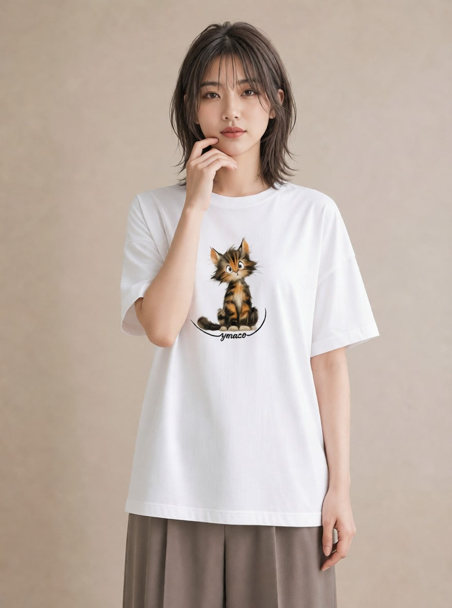 プリントTシャツ レディース アビシニアン 猫 ねこ イラスト ラフカジュアル ホワイトデー 春服 白T