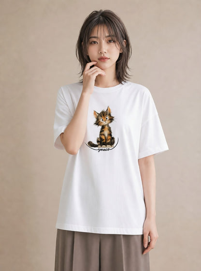 プリントTシャツ レディース アビシニアン 猫 ねこ イラスト ラフカジュアル ホワイトデー 春服 白T