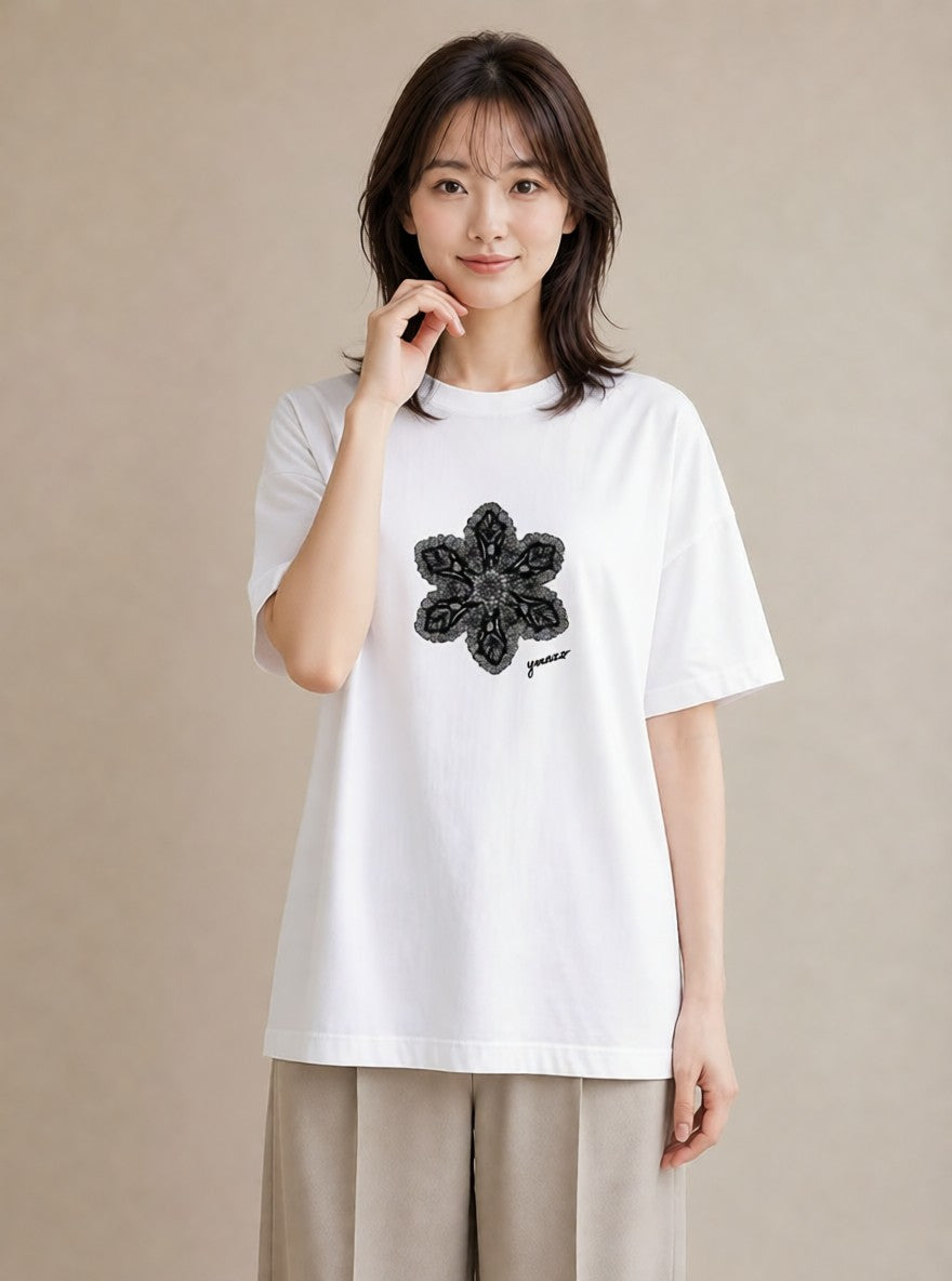 デザインTシャツ レディース レースハンカチ レース ハンカチ ナチュラル アンティーク イラスト 北欧風 女性 旅行用 白T