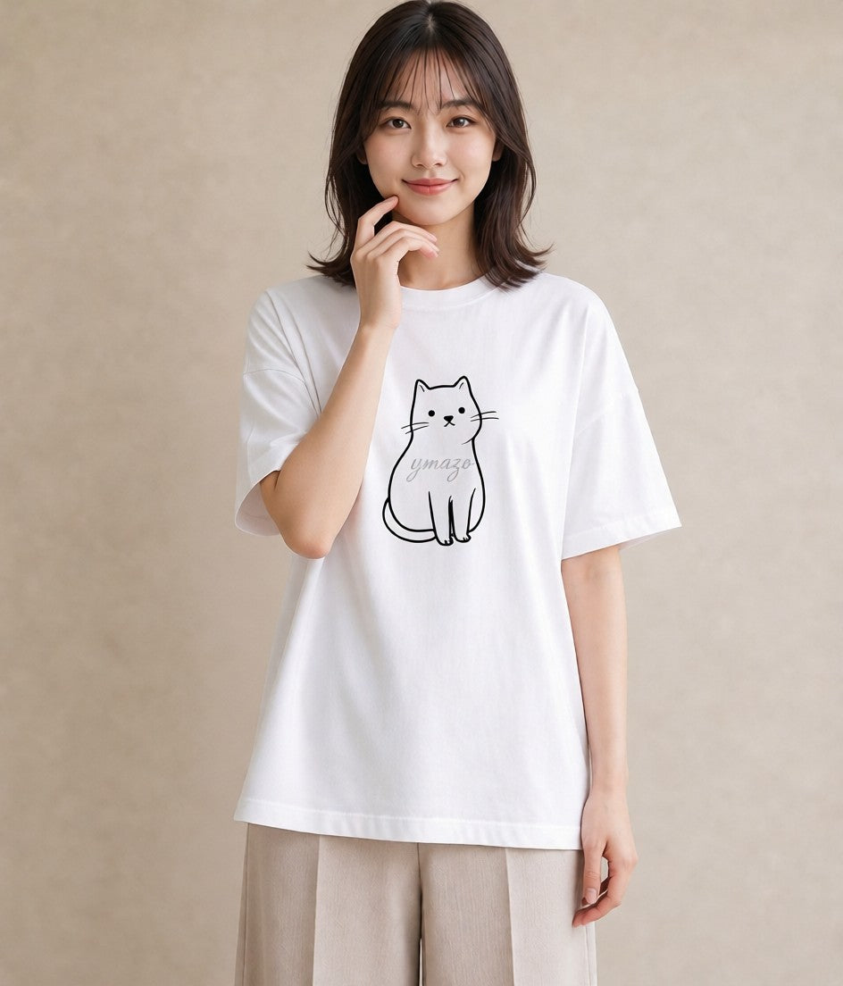 プリントTシャツ レディース 猫 ねこ ネコ イラスト 普段使い 夏コーデ 通学 白T