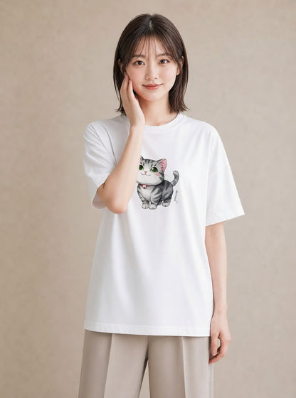 デザインTシャツ レディース ベンガル 猫 ねこ イラスト 綿100 デート 白T