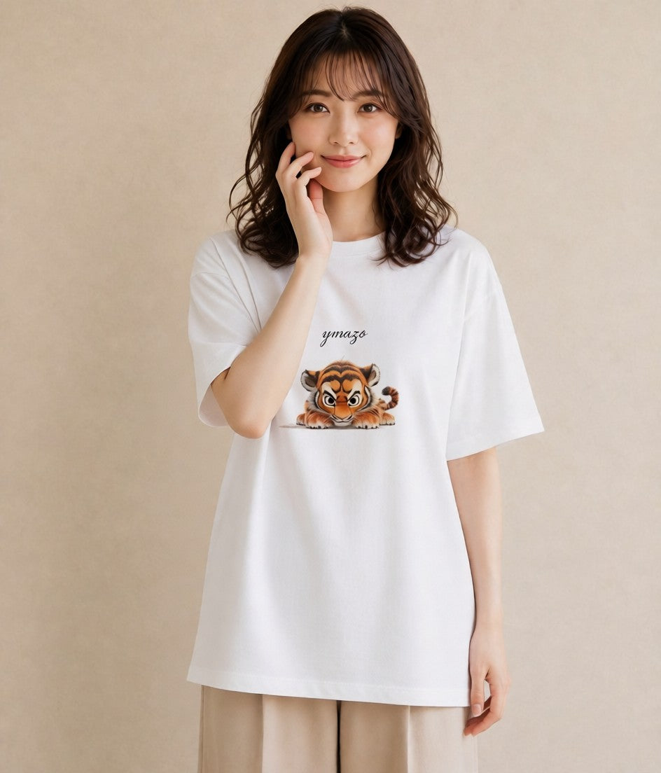 半袖Tシャツ レディース とら 動物 アニマル イラスト 韓国風 通勤 在宅 白T