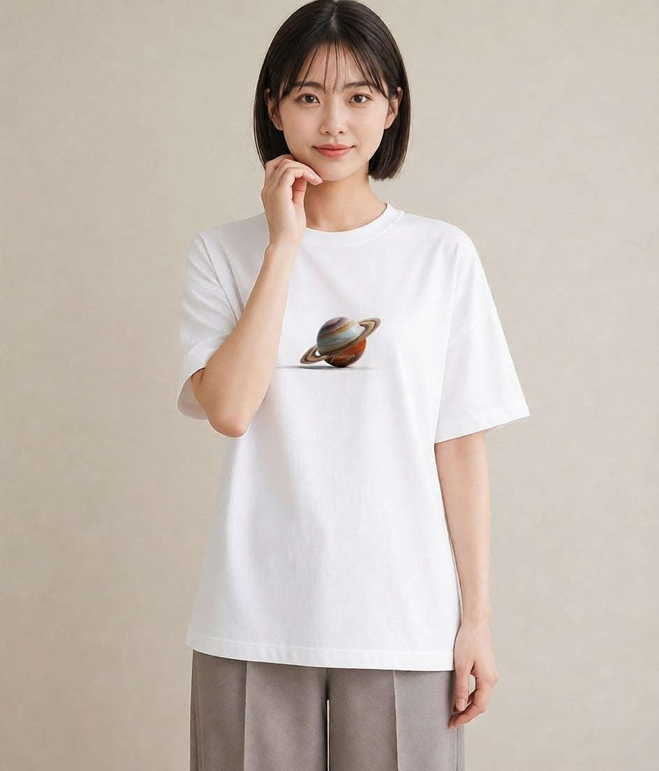 プリントTシャツ レディース 土星 星空 宇宙 イラスト 旅行コーデ ルームウェア ギフト 白T