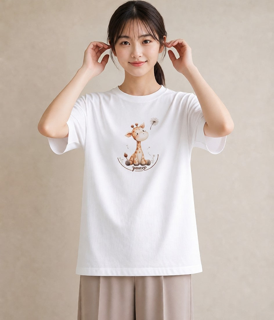デザインTシャツ レディース きりん 動物 アニマル イラスト ヴィンテージ風 20代 カジュアルコーデ 白T
