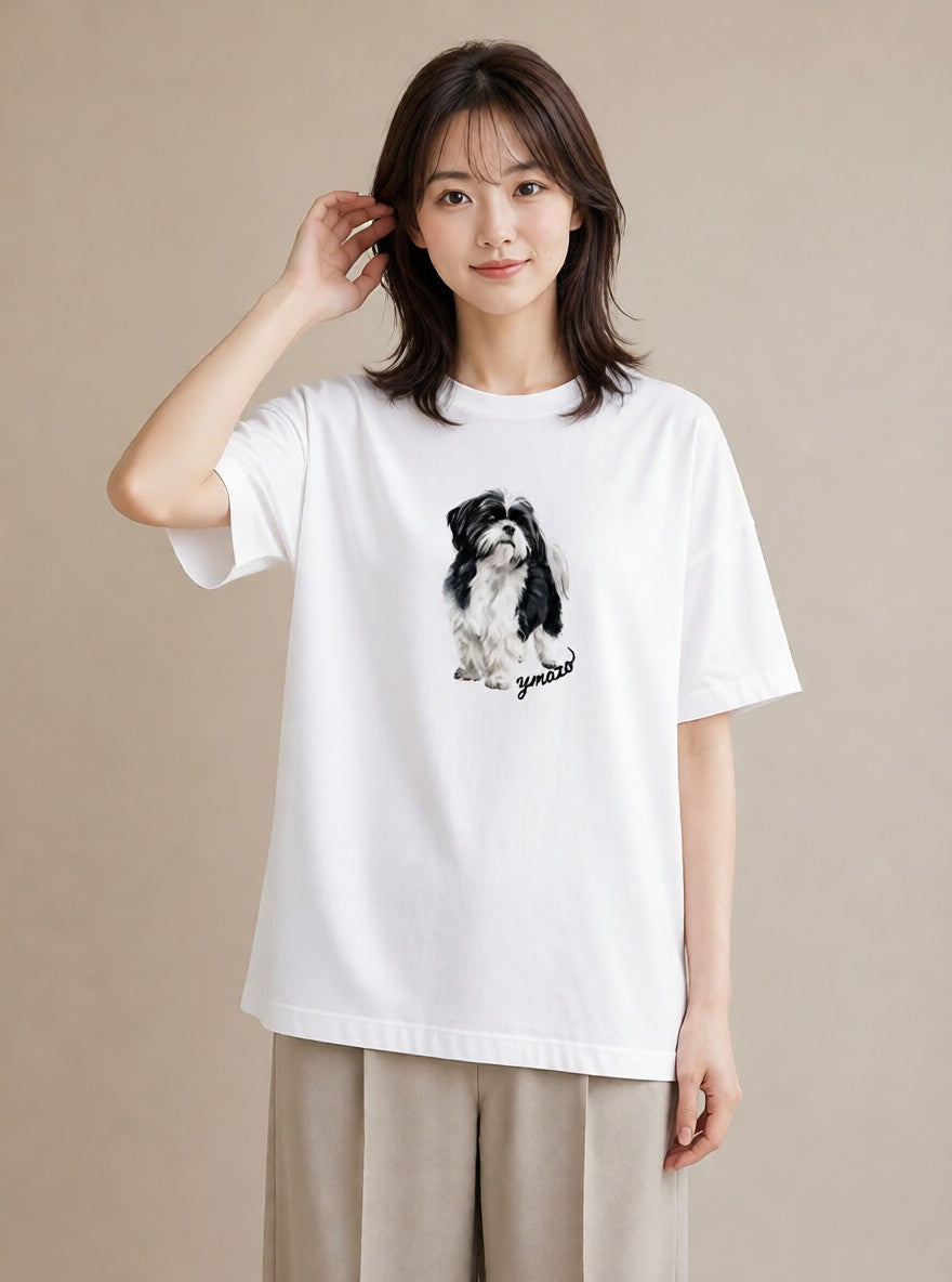プリントTシャツ レディース 狆 犬 いぬ イラスト 水彩風 おしゃれギフト 社会人 白T