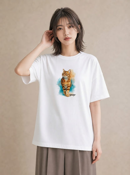 プリントTシャツ レディース メインクーン 猫 ねこ イラスト ゆるかわ 帰省 ラフ 白T