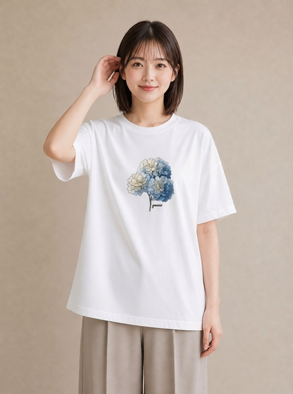 グラフィックTシャツ レディース あじさい 紫陽花 アジサイ 花 花柄 イラスト ラフカジュアル 敬老の日 ホワイトデー 白T