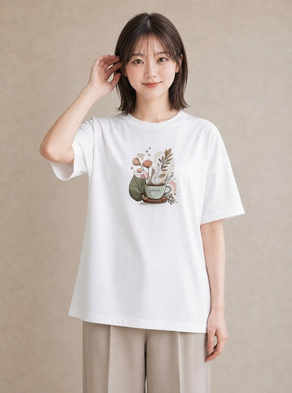 Tシャツ レディース 紅茶 食べ物 フード イラスト きれいめカジュアル お出かけ 普段着 白T