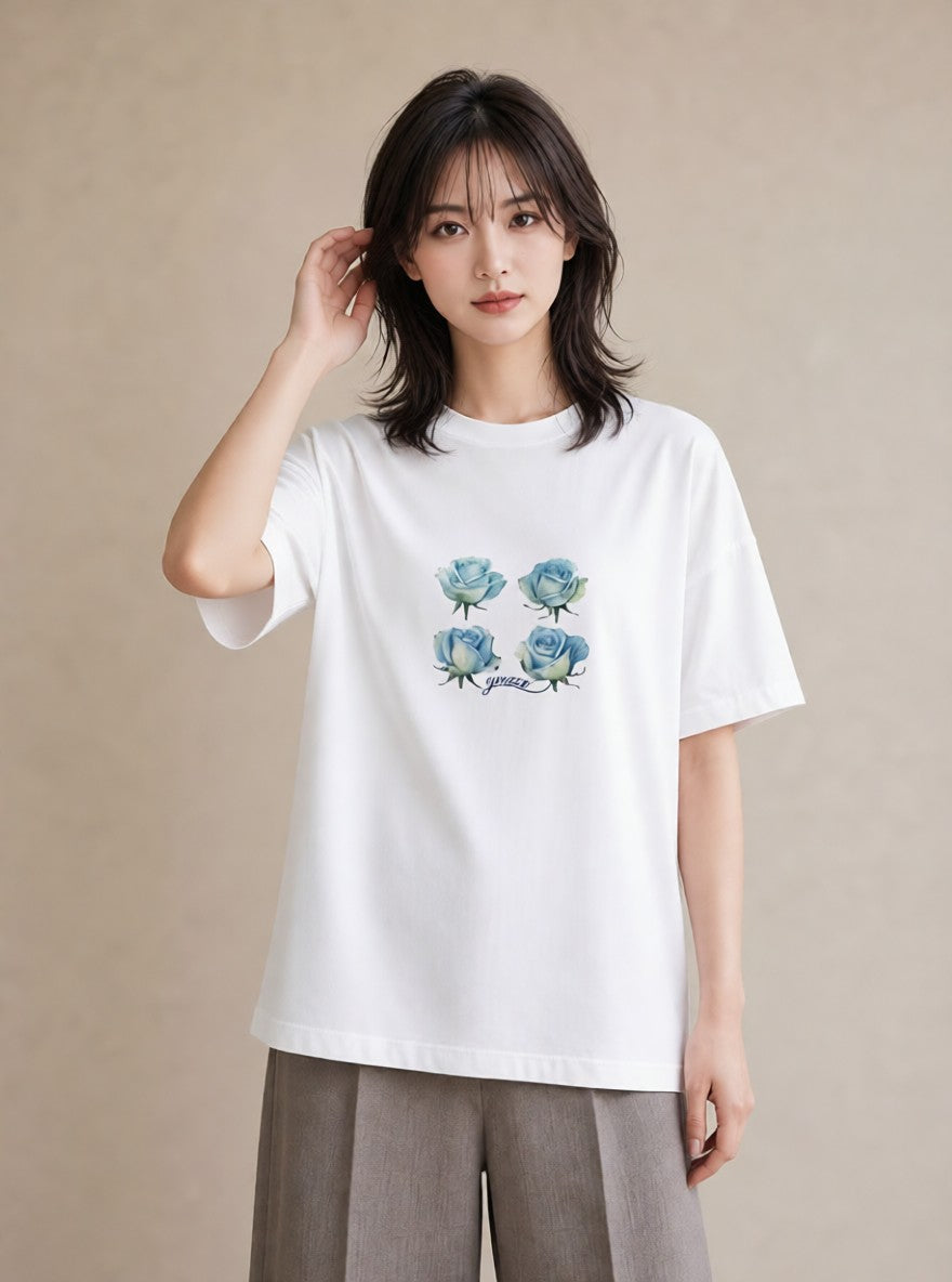グラフィックTシャツ レディース バラ 薔薇 ローズ 花 花柄 イラスト 旅行 母娘コーデ 白T