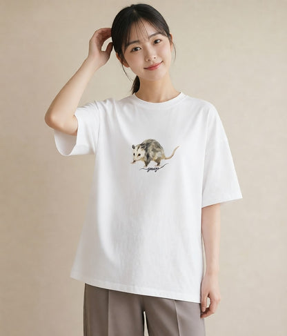 デザインTシャツ レディース デグー ペット 動物 イラスト シンプル 敬老の日 ホワイトデー 白T