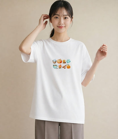 プリントTシャツ レディース 実り 植物 ボタニカル イラスト 個性的 カフェ服 クリスマス 白T