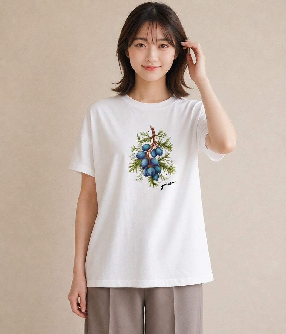 デザインTシャツ レディース ブルーベリー 食べ物 フード イラスト ミニマル レイヤード 友達ギフト 白T