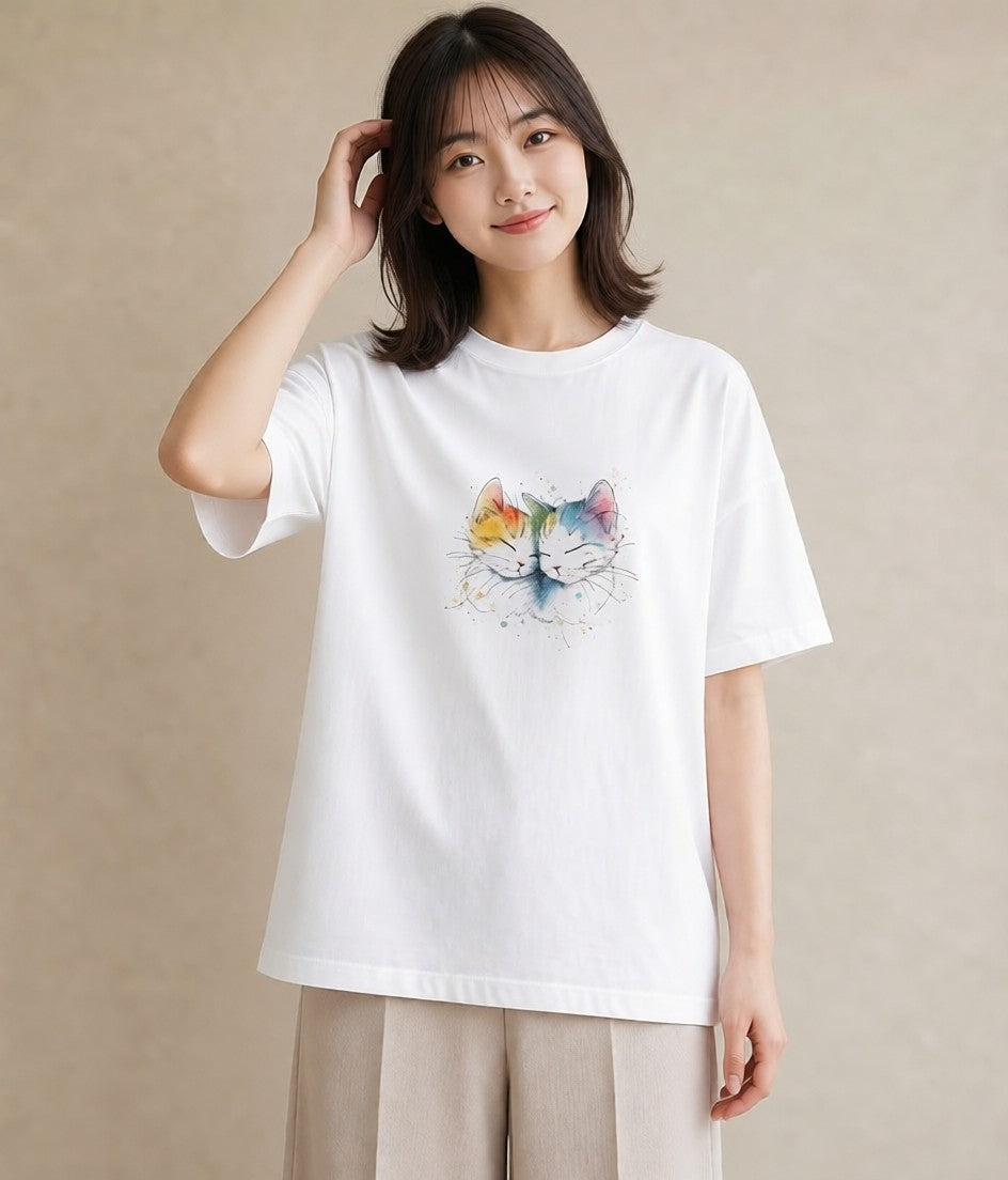 Tシャツ レディース 猫好き 猫 ねこ イラスト 友達ギフト 部屋着 白T