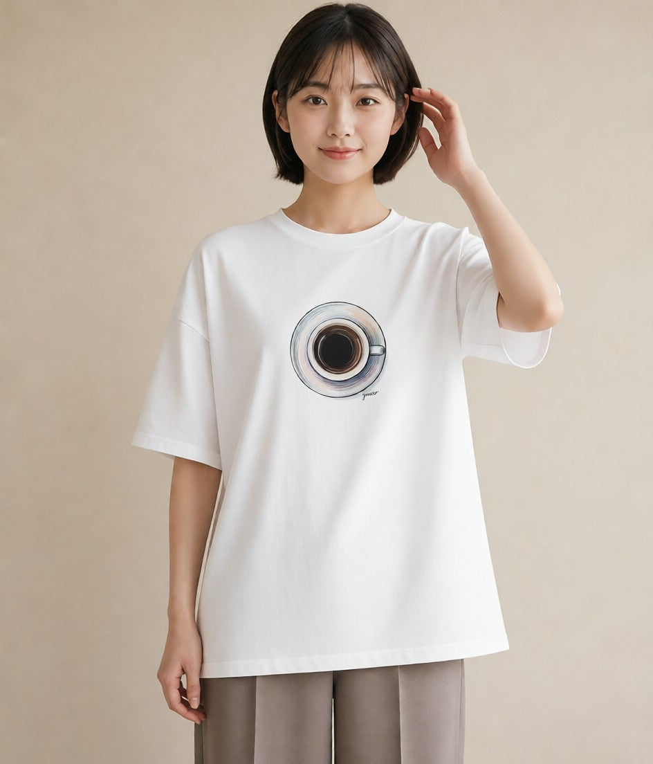 プリントTシャツ レディース コーヒー カフェ 珈琲 イラスト ゆるかわ 普段着 週末コーデ 白T
