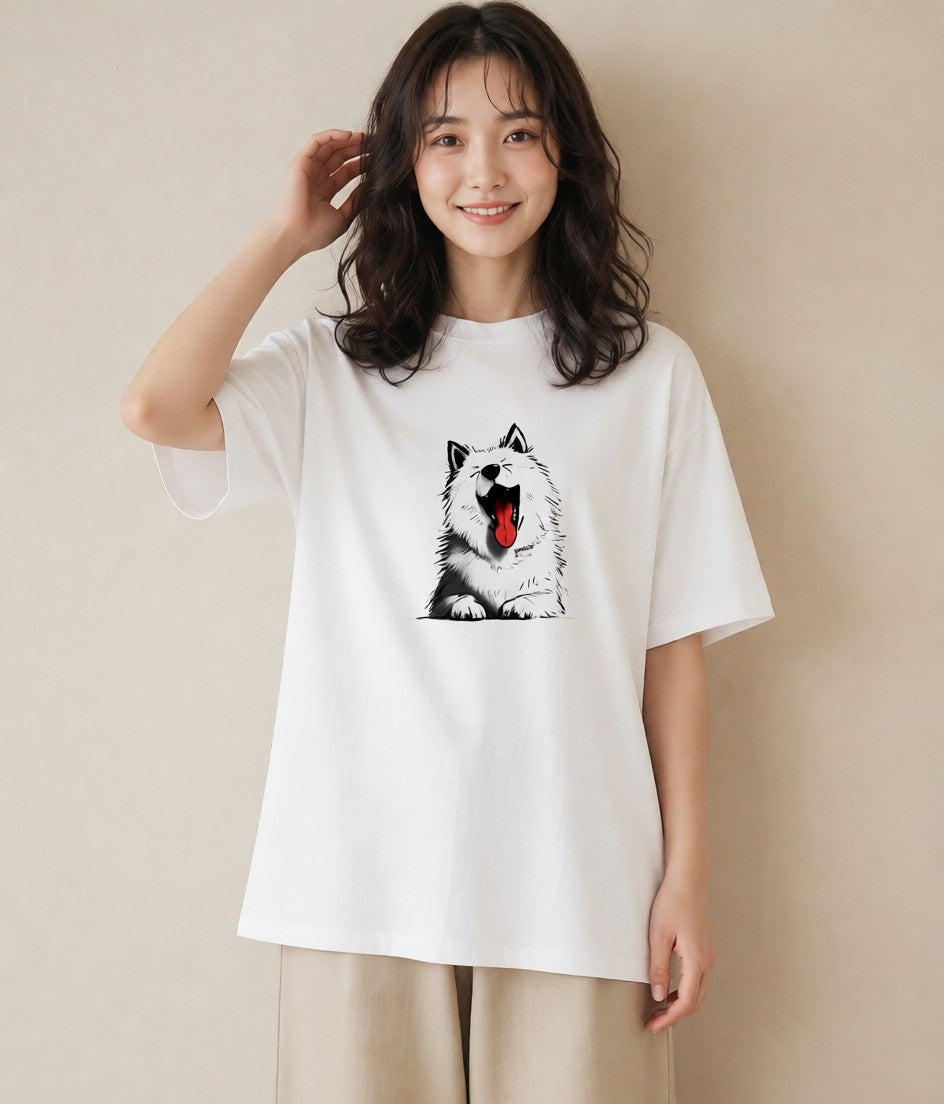 デザインTシャツ レディース サモエド 犬 いぬ イラスト カジュアル ホワイトデー 春服 白T