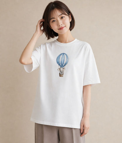 プリントTシャツ レディース 気球 星空 宇宙 イラスト 普段使い 女性 旅行用 白T
