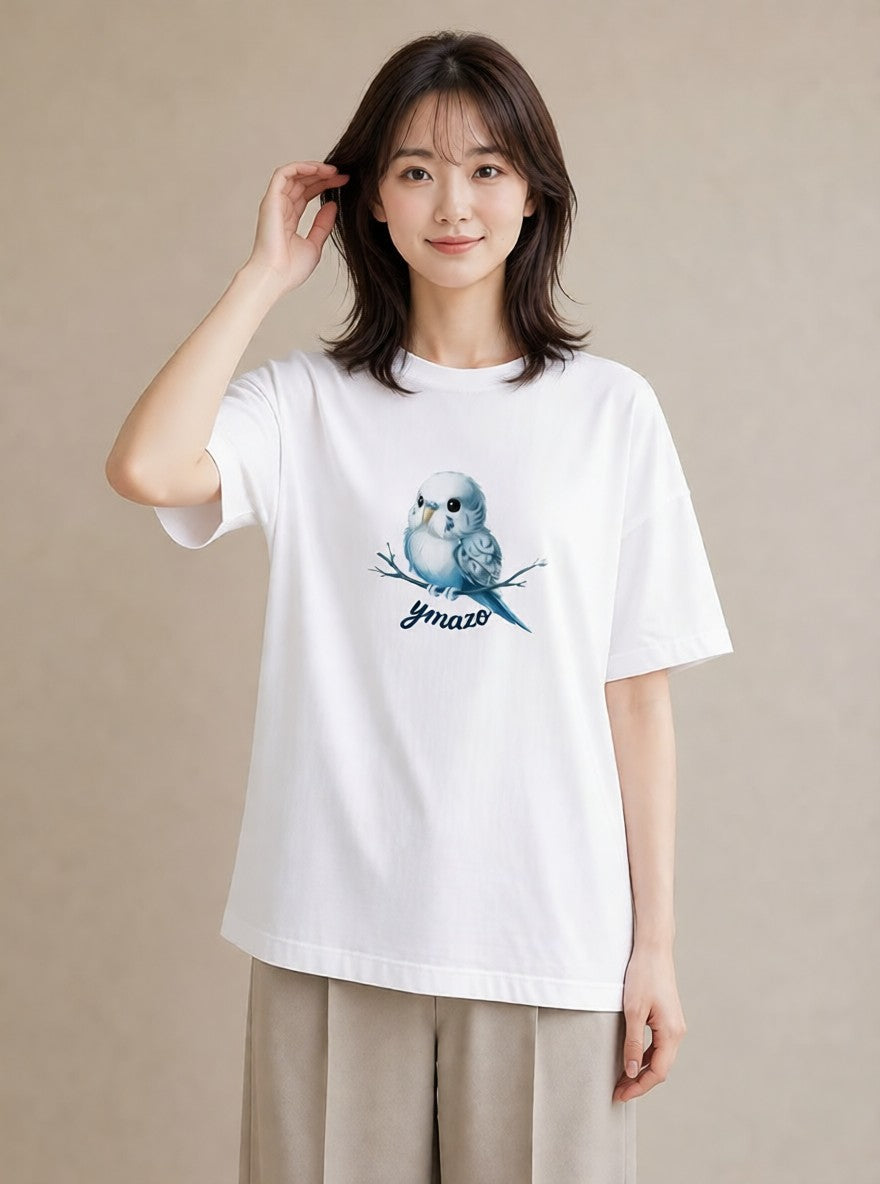 プリントTシャツ レディース インコ ペット 動物 イラスト 韓国風 母の日 ビーチ 白T