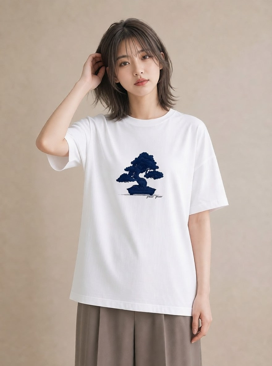 プリントTシャツ レディース 盆栽 植物 ボタニカル イラスト ゆるかわ 買い物 夏コーデ 白T