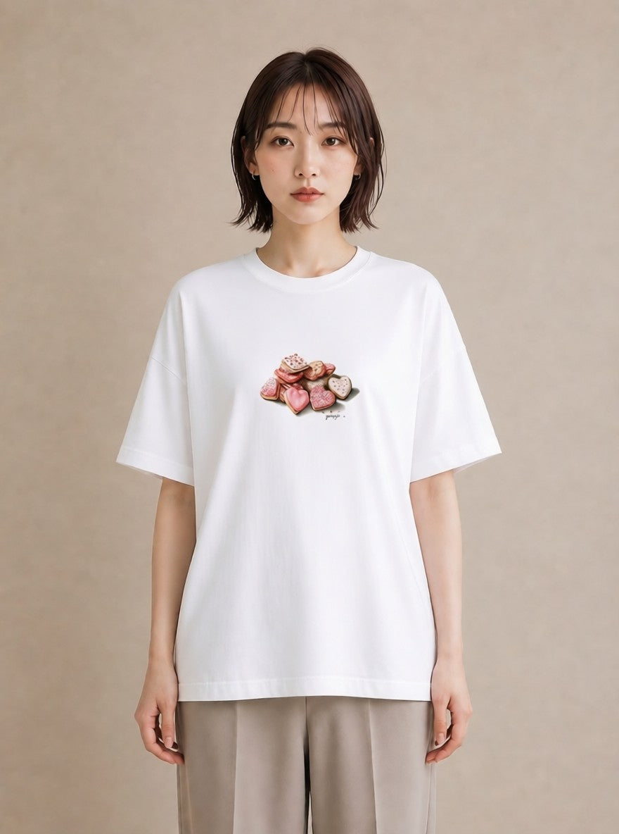 グラフィックTシャツ レディース クッキー 食べ物 フード イラスト モード 買い物 夏コーデ 白T
