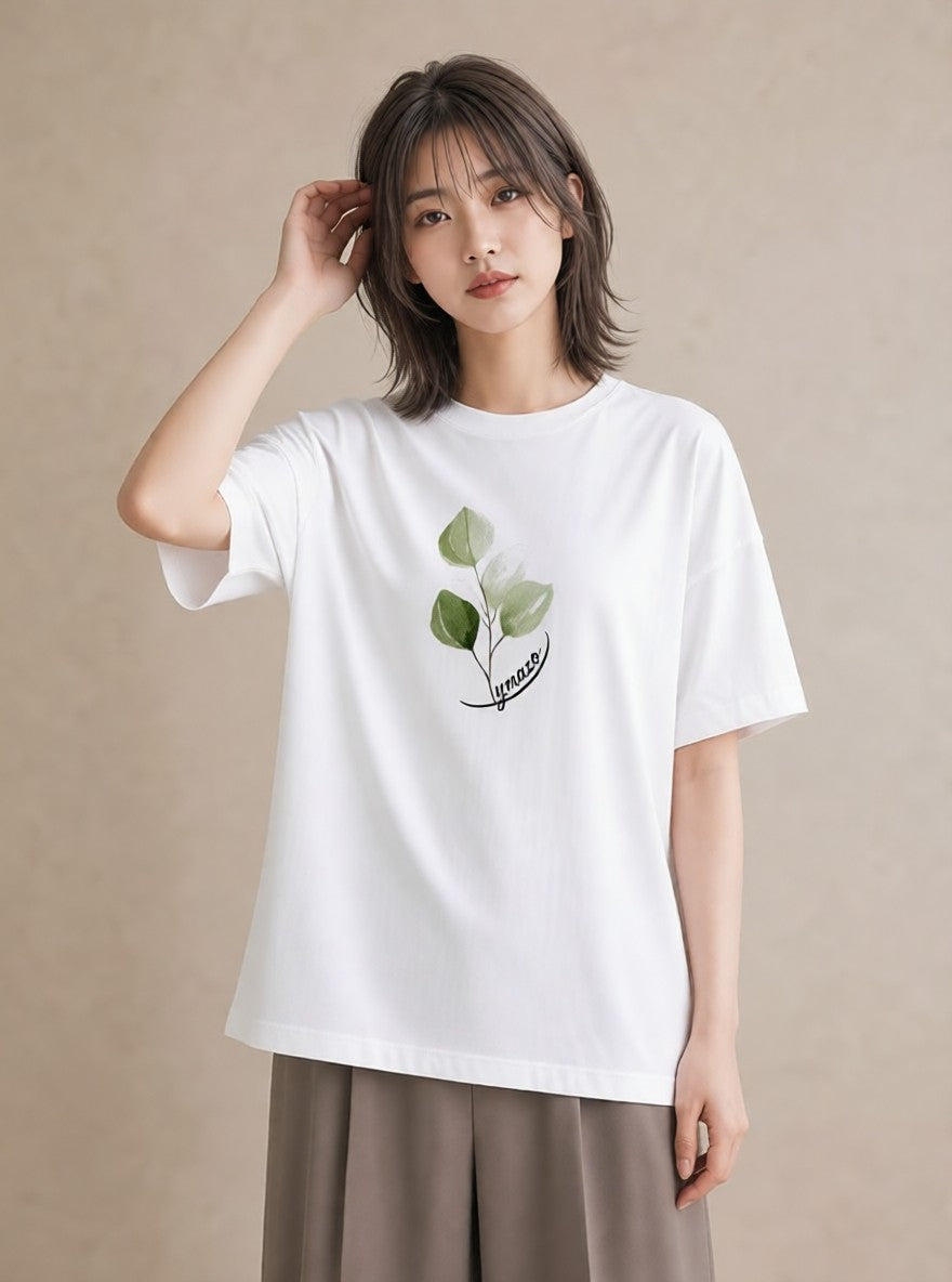グラフィックTシャツ レディース 葉っぱ 植物 ボタニカル イラスト 普段使い 海 カフェ巡り 白T