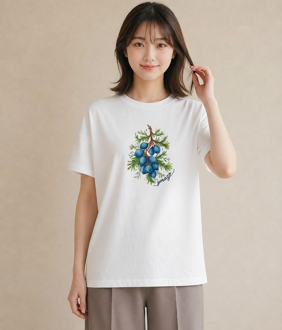 グラフィックTシャツ レディース 木の実 植物 ボタニカル イラスト ニュアンス カジュアルコーデ 買い物 白T