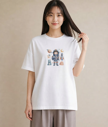 半袖Tシャツ レディース プラネット 星空 宇宙 イラスト ヴィンテージ風 母の日 ビーチ 白T