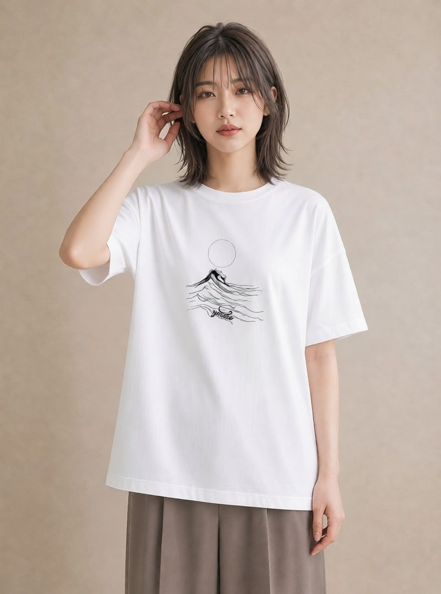 グラフィックTシャツ レディース 海 リゾート 夏 イラスト アート風 親子 20代 白T