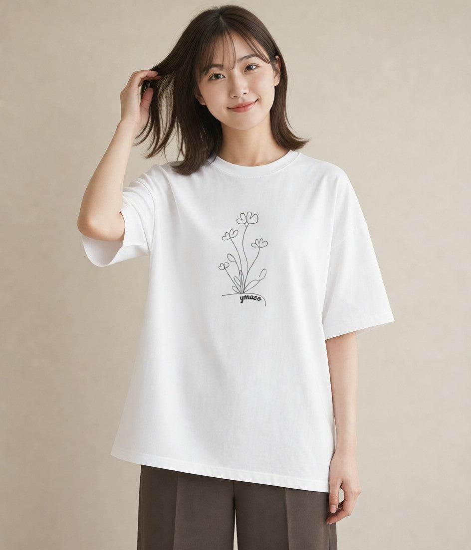 Tシャツ レディース 小花 花 フラワー イラスト 水彩風 母の日 ビーチ 白T