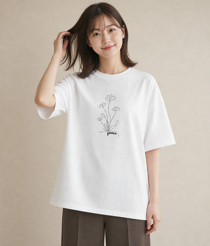 Tシャツ レディース 小花 花 フラワー イラスト 水彩風 母の日 ビーチ 白T