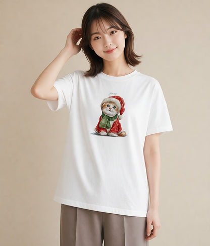 半袖Tシャツ レディース スコティッシュフォールド 猫 ねこ イラスト 線画 親子 20代 白T