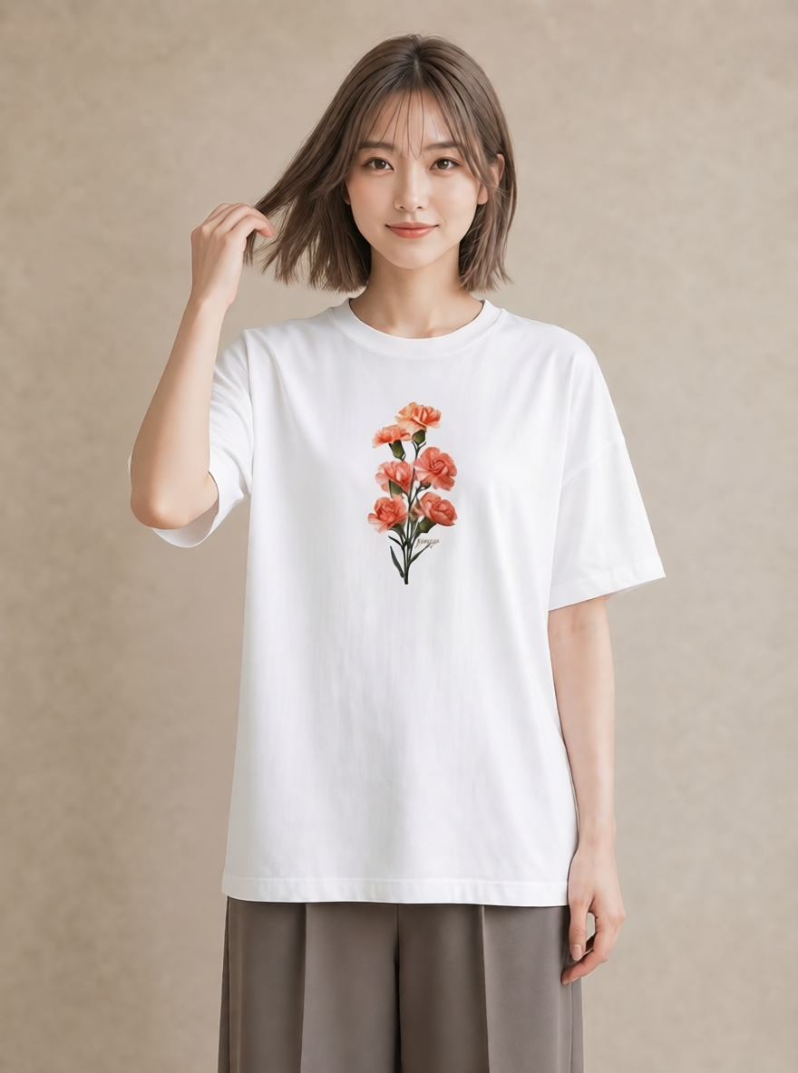 グラフィックTシャツ レディース カーネーション 花 花柄 イラスト 個性的 帰省 ラフ 白T