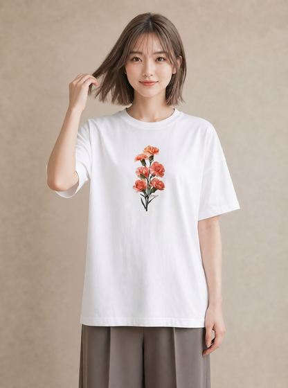 グラフィックTシャツ レディース カーネーション 花 花柄 イラスト 個性的 帰省 ラフ 白T