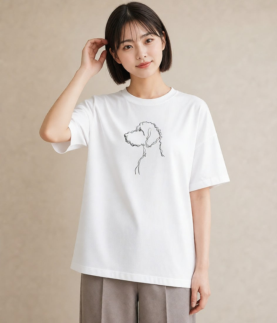 プリントTシャツ レディース 犬 いぬ わんこ イラスト 線画 帰省 ラフ 白T
