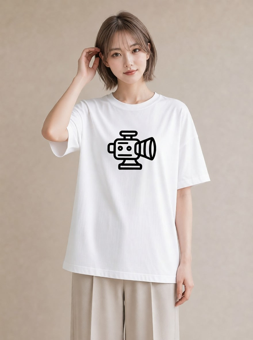 Tシャツ レディース カメラ フィルムカメラ レトロカメラ イラスト こなれ感 春服 ミセス 白T