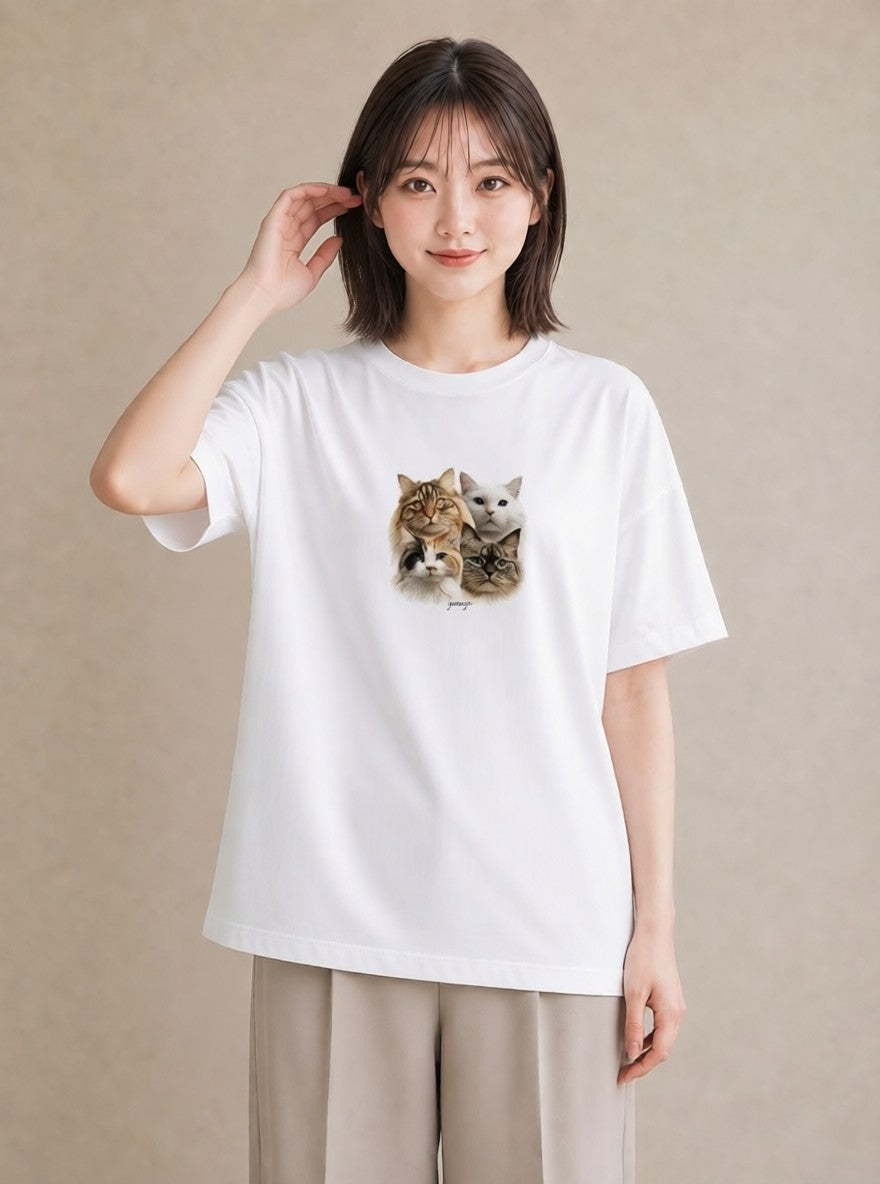 デザインTシャツ レディース 猫 ねこ イラスト ラフカジュアル 部屋着 女性向けギフト 白T