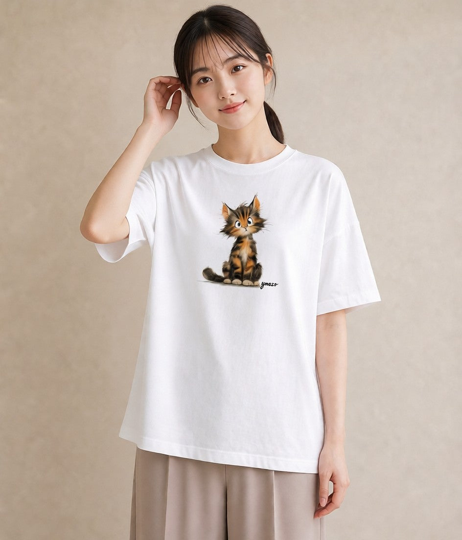 プリントTシャツ レディース 猫の手 猫 ねこ イラスト きれいめ カジュアルコーデ 買い物 白T