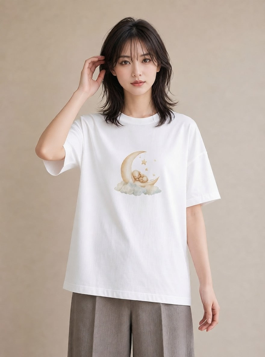 グラフィックTシャツ レディース 月 星空 宇宙 イラスト シック 帰省 ラフ 白T