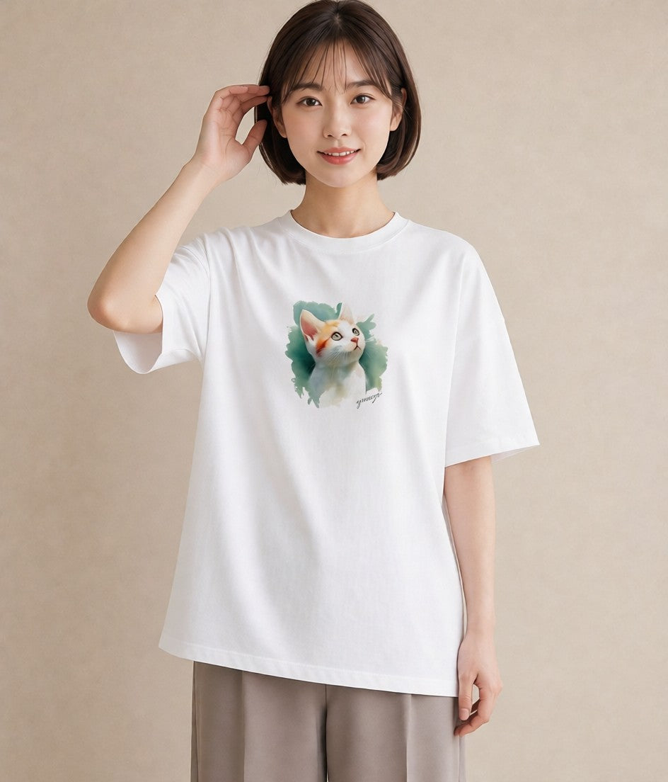 Tシャツ レディース ねこ 猫 ネコ イラスト ヴィンテージ風 誕生日プレゼント 綿100 白T