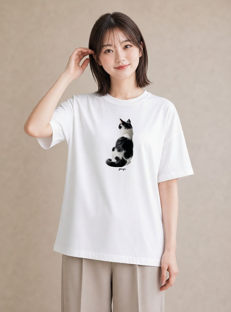 プリントTシャツ レディース サバトラ 猫 ねこ イラスト 上品 カジュアルコーデ 買い物 白T
