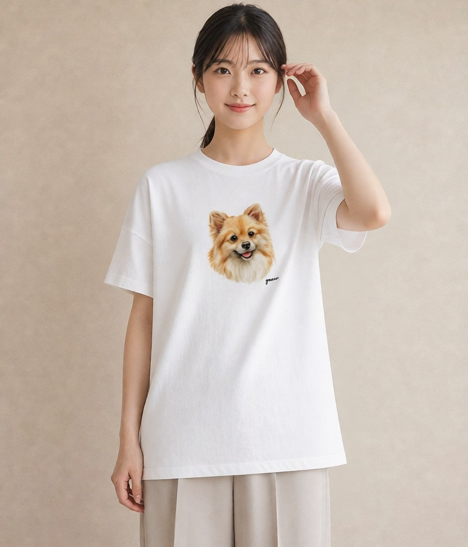 プリントTシャツ レディース ポメラニアン ポメ 犬 いぬ イラスト ボタニカル 週末コーデ 敬老の日 白T