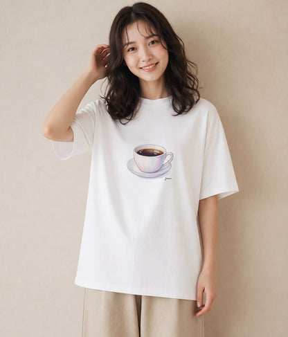 Tシャツ レディース コーヒー カフェ 珈琲 イラスト 休日コーデ お揃い 親子 白T