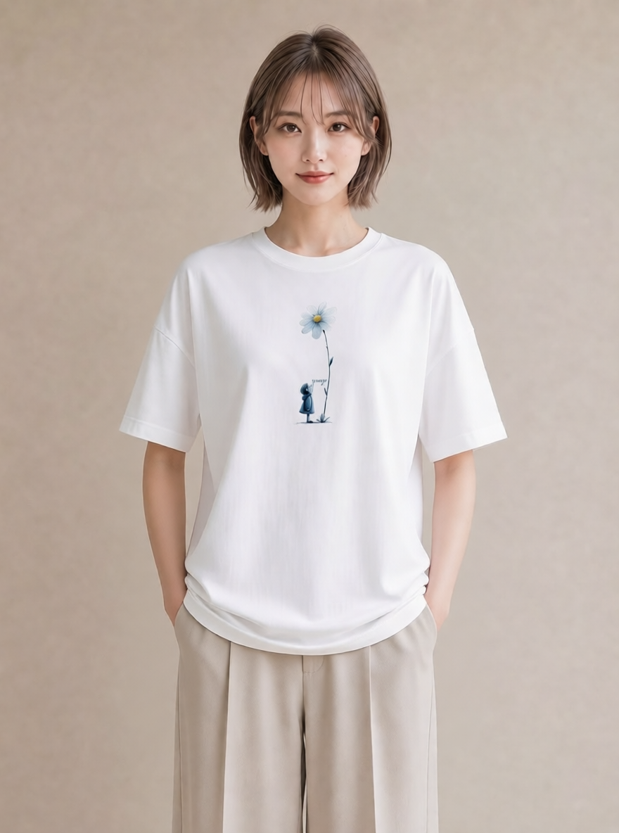 デザインTシャツ レディース デイジー 花 花柄 イラスト こなれ感 女性向けギフト 散歩 白T