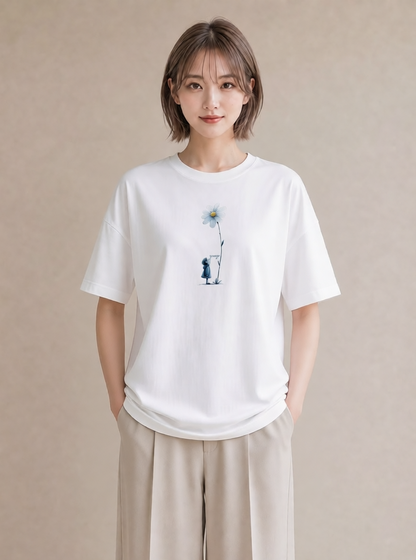 デザインTシャツ レディース デイジー 花 花柄 イラスト こなれ感 女性向けギフト 散歩 白T