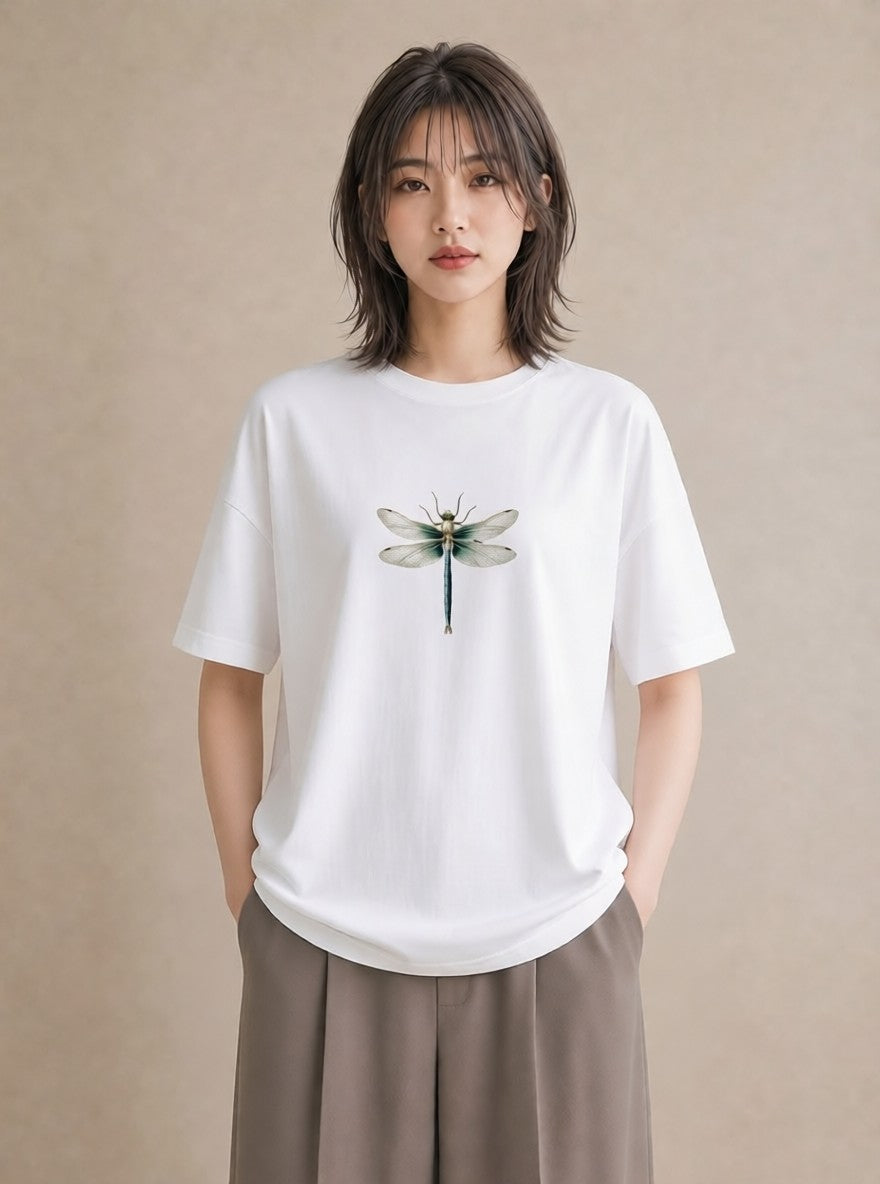 デザインTシャツ レディース とんぼ 昆虫 虫 イラスト 韓国風 20代 カジュアルコーデ 白T